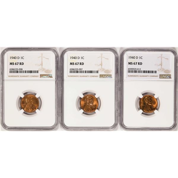 Lot of (3) 1940-D Lincoln Wheat Cent Coins NGC MS67RD