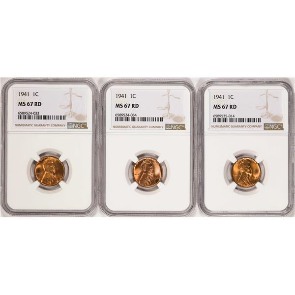 Lot of (3) 1941 Lincoln Wheat Cent Coins NGC MS67RD