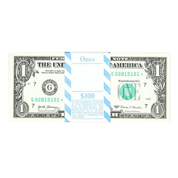 Pack of (100) Consecutive 2017 $1 Federal Reserve Star Notes Chicago
