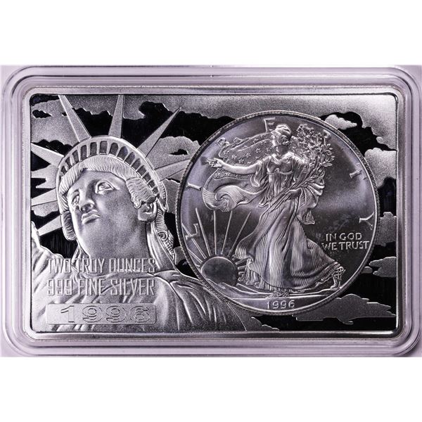 1996 $1 American Silver Eagle Coin & 2oz Silver Bar Set