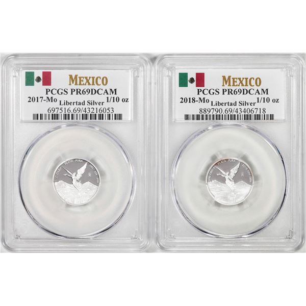 Lot of 2017-2018-Mo Mexico Proof 1/10 oz Silver Libertad Coins PCGS PR69DCAM