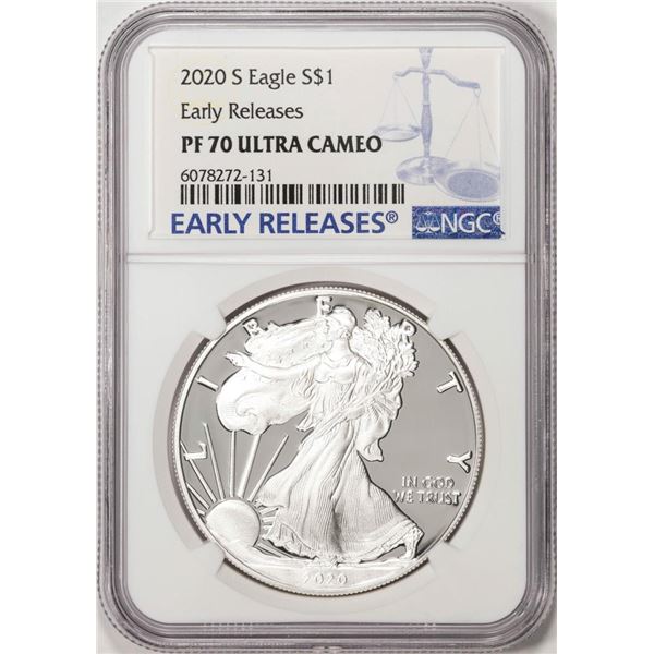 2020-S $1 Proof American Silver Eagle Coin NGC PF70 Ultra Cameo Early Releases