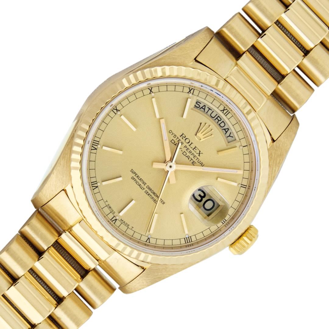 Rolex Mens 18K Yellow Gold Champagne Index President Wristwatch With ...