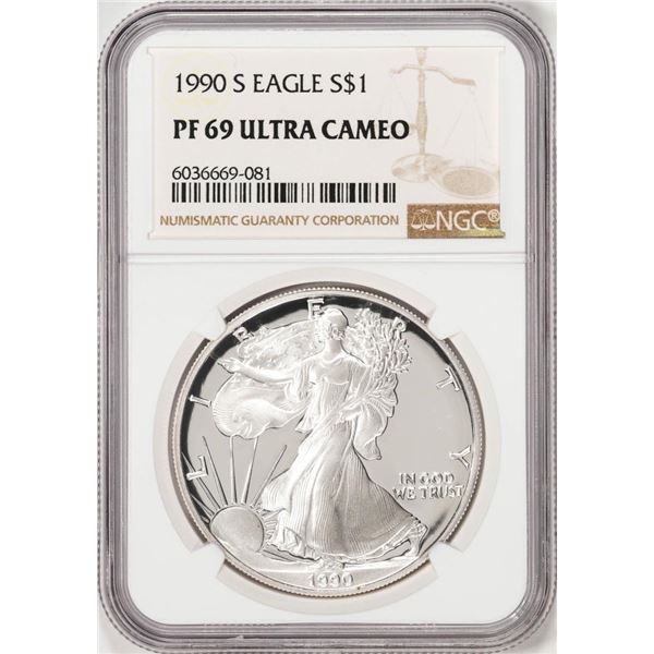 1990-S Proof $1 American Silver Eagle Coin NGC PF69 Ultra Cameo