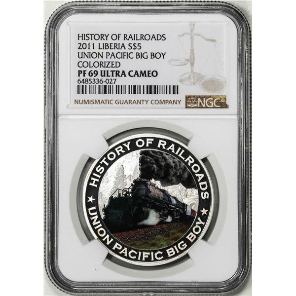 2011 Liberia 5 History Of Railroads Union Pacific Big Boy Coin NGC 2011-liberia-5-history-of-railroads-union-pacific-big-boy-coin-ngc