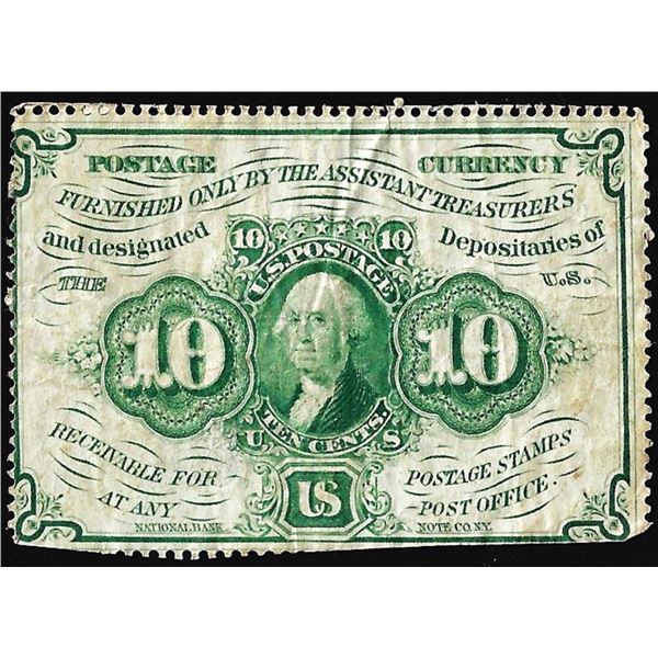 July 17, 1862 First Issue Ten Cents Fractional Currency Note Perforated fr.1241