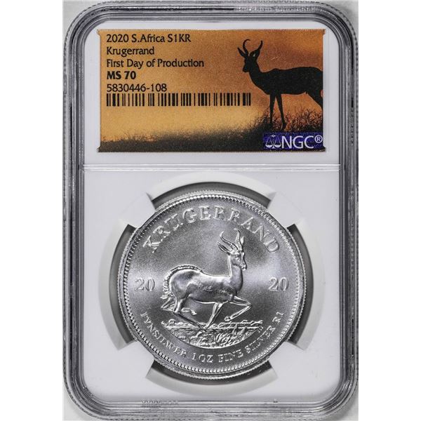 2020 South Africa Krugerrand Silver Coin NGC MS70 First Day of Production