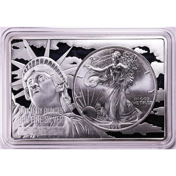 1996 $1 American Silver Eagle Coin & 2oz Silver Bar Set