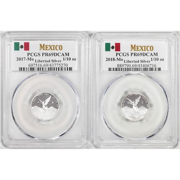 Lot of 2017-2018-Mo Mexico Proof 1/10 oz Silver Libertad Coins PCGS PR69DCAM