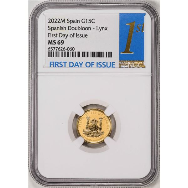 2022M Spain 15 Euro Cent Lynx Gold Doubloon Coin NGC MS69 FDOI