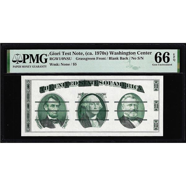 Circa 1970's Washington Center Giori Test Note PMG Gem Uncirculated 66EPQ