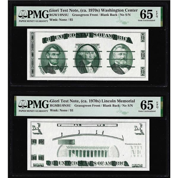 Set of Giori Test Note Washington & Lincoln Memorial PMG Gem Uncirculated 65EPQ