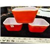 Image 1 : Pyrex red refrigerator dishes - no lids. One has small chip on rim