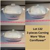 Image 1 : 3 Corning Ware, blue cornflower casserole dishes - 4 cup/60 oz 9.5"