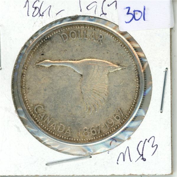 1867-1967 Canadian silver dollar coin