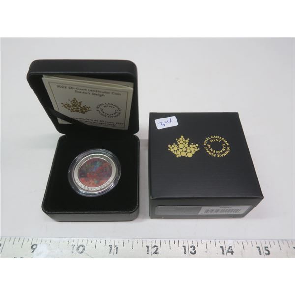 2022 Canadian  Santa's Sleigh  lenticular 50 cent coin in case