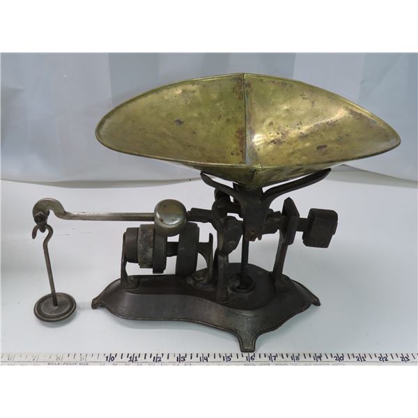 Antique brass scale (Includes all weights and pan)