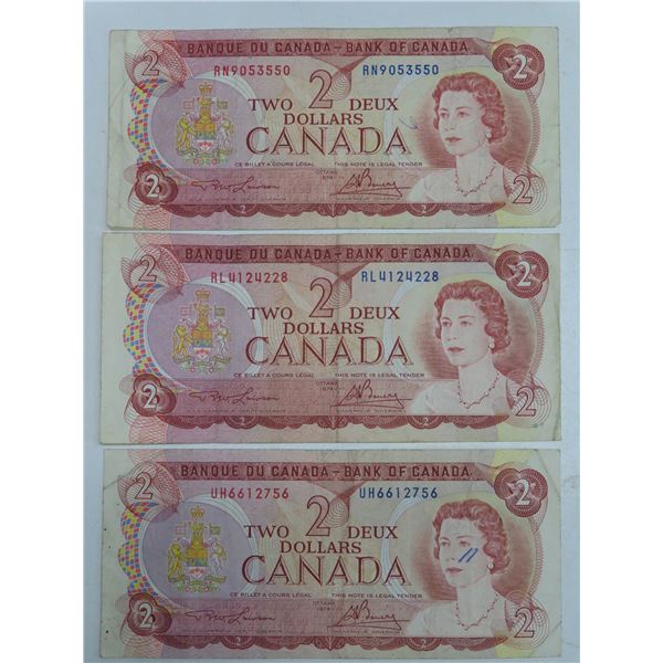 (3) 1974 Canadian $2 Bank Notes