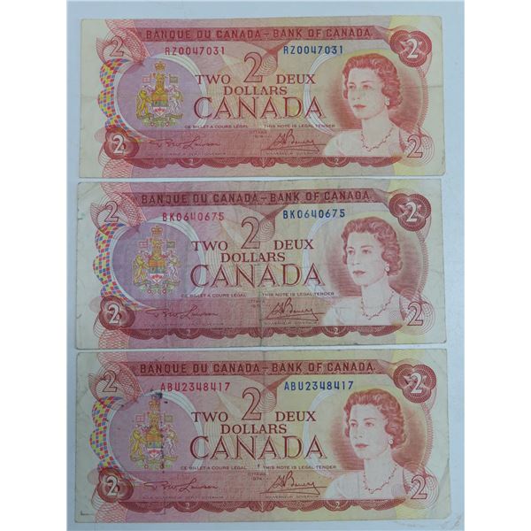 (3) 1974 Canadian $2 Bank Notes