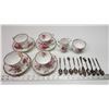 Image 1 : 4 “American Beauty” Royal Albert Teacup and Saucer sets + Sugar and Creamer Set and 9 Silver Plated 
