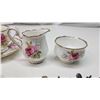 Image 3 : 4 “American Beauty” Royal Albert Teacup and Saucer sets + Sugar and Creamer Set and 9 Silver Plated 