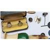 Image 4 : Men’s Cufflinks, Collar Pins, Tie Pins, Horse Hair Shaving Brush and 12 War Meat Ration Tokens