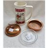 Image 3 : Comical Curling Capers "tankard" & solid copper/glass curling rock trinket dish