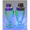 Image 1 : Green depression glass Uranium glass salt & peppers - floral pointsettia pattern