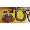 Image 2 : Misc antique cast iron pieces & copper - door handles, horse shoes, etc.