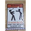 Image 1 : Warning, tin sign - 8.5"x11"