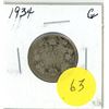 Image 1 : 1934 Canadian twenty five cent silver coin
