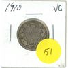 Image 1 : 1910 Canadian twenty five cent silver coin