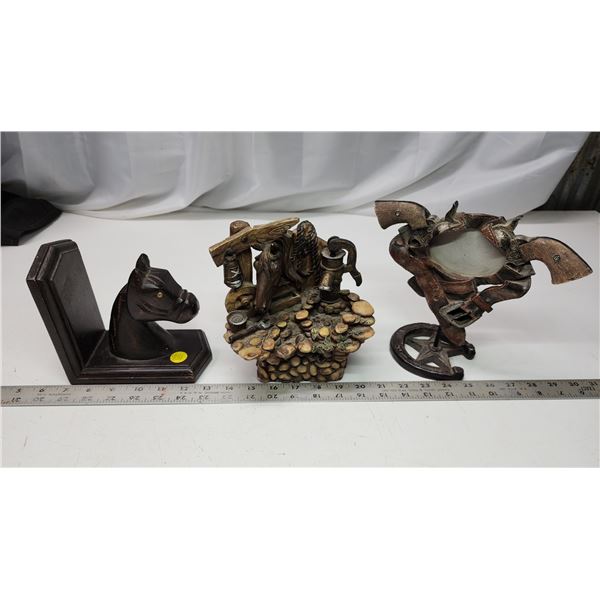 Western décor pieces - incense burner, picture frame and horse head figure