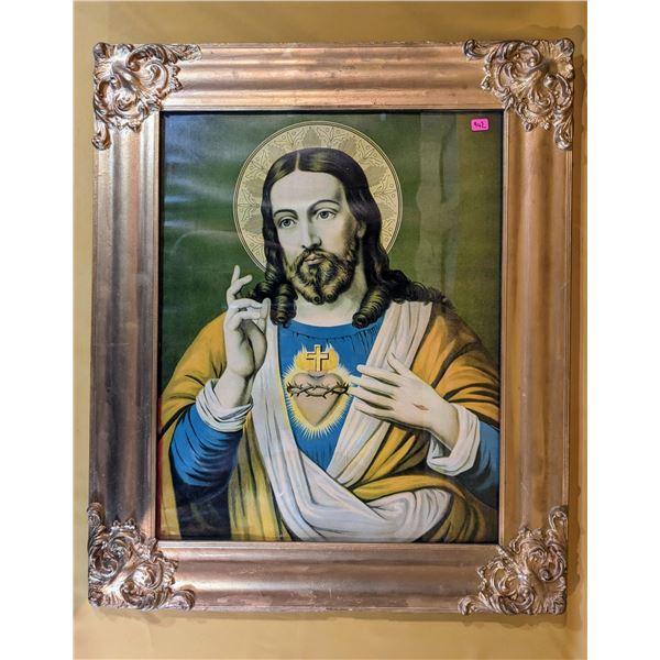 Large 1922 giltwood framed picture of Jesus (22" X 26").