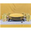 Image 1 : Ten-piece Samba Yellow dinner set. 4 large, 12-inch, heavy dinner plates; 6 curved ceramic cups/mugs