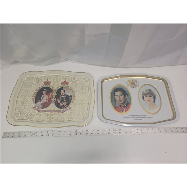 2 serving trays Queen's Silver Jubilee 1977 & Princess Diana & Prince of Wales marriage