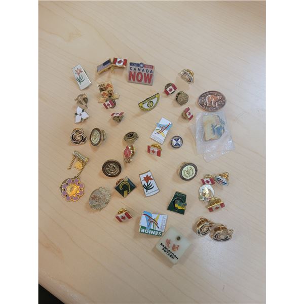 Lot of lapel pins, many Saskatchewan