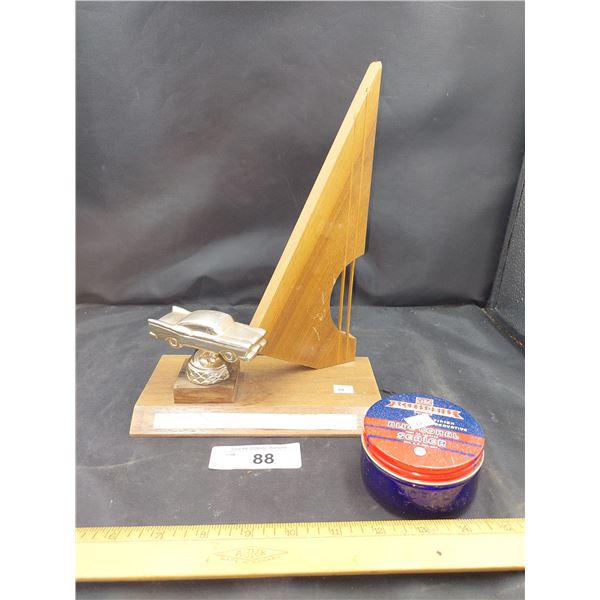 Vintage Trophy and Blue Jar