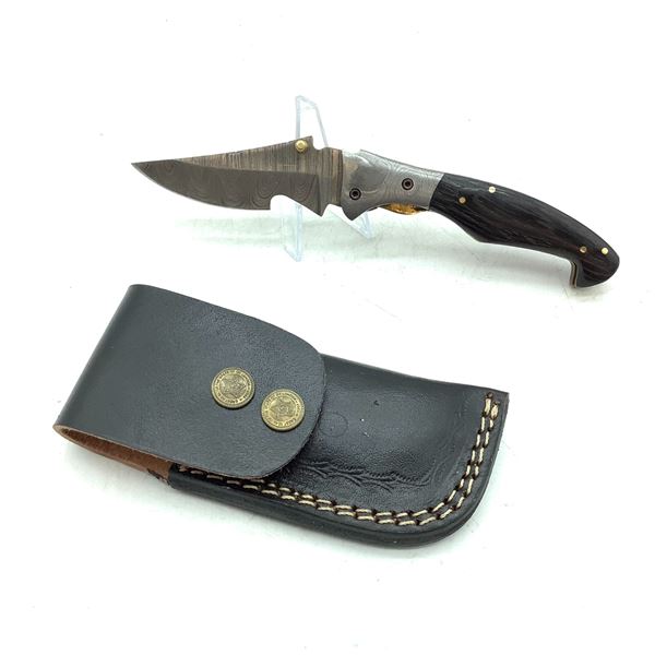 Folding 3 1/2  Blade Knife with Leather Belt Sheath