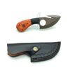 Image 1 : Fixed 4" Skinning Blade with Gut Hook, Orange Wood Handle Knife in Leather Belt Sheath