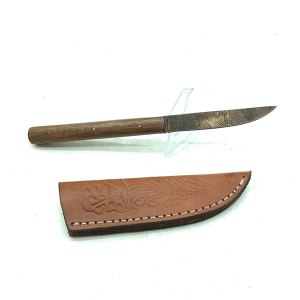 Fixed 4" Blade Wood Handled Knife in Leather Belt Sheath