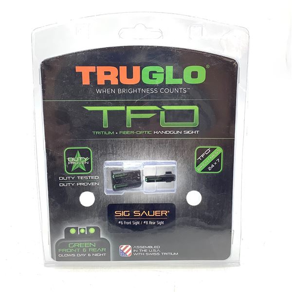 TruGlo TFO Fiber Optic Xtreme Handgun Sight for Sig Sauer #6 Front, #8 Rear, New