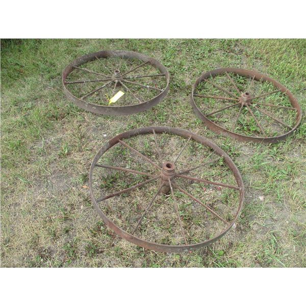 (3x Bid Price) (3) 32" Diameter Vintage Steel Wheels
