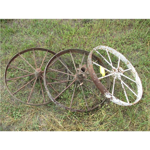 (3x Bid Price) (3) 25" Diameter Vintage Steel Wheels