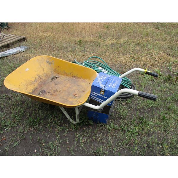 Powerfist 1.8 Gallon Steel Spot Sprayer, Yellow Wheel Barrow with Garden Hose
