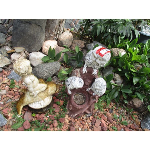 (3) Owl Garden Ornament Planter, Dolphin Garden Ornament