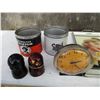 Image 2 : Big Bin Magic Touch Repeater Clock, Serving Tray, (2) Tabacco Tins, Insulators