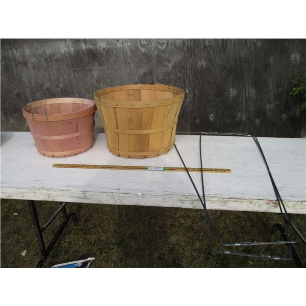 (2) Vintage Pant Stretchers, (2) Apple Baskets