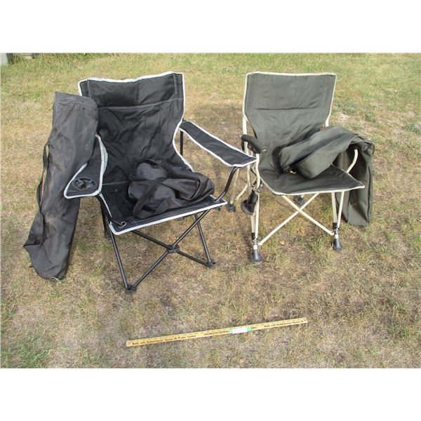 (2) Black Folding Lawn Chairs with Cases, (1) Brown Folding Lawn Chair with Case