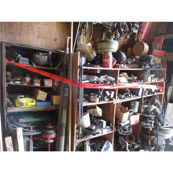 Display Cabinet With Contents Nuts and Bolts, Belts, Misc.